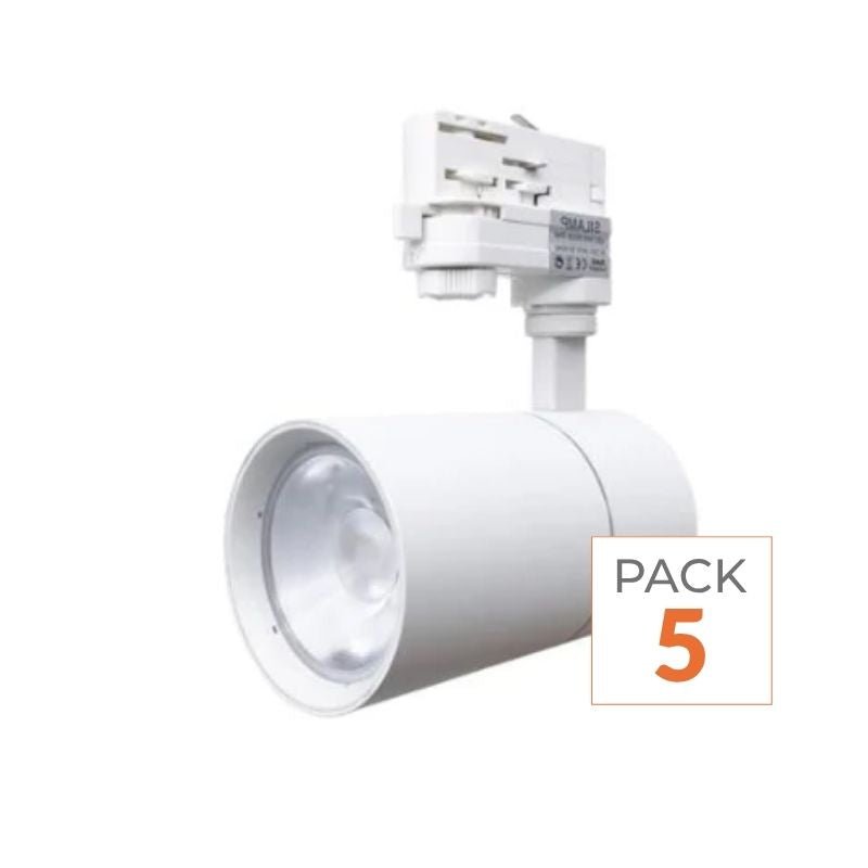 Spot LED sur Rail 30W 80° Triphasé Blanc (Pack de 5) - Silamp France