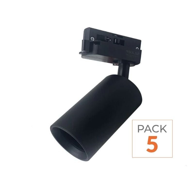 Spot LED sur rail 80° Monophasé NOIR pour ampoule GU10 (Pack de 5) - Silamp France