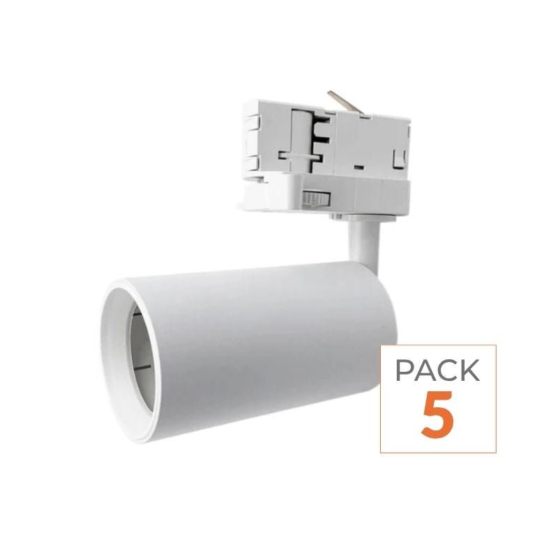 Spot LED sur Rail 80° Triphasé BLANC pour Ampoule GU10 (Pack de 5) - Silamp France
