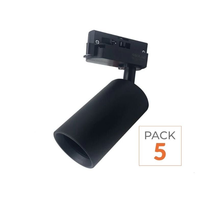 Spot LED sur rail 80° Triphasé NOIR pour ampoule GU10 (Pack de 5) - Silamp France