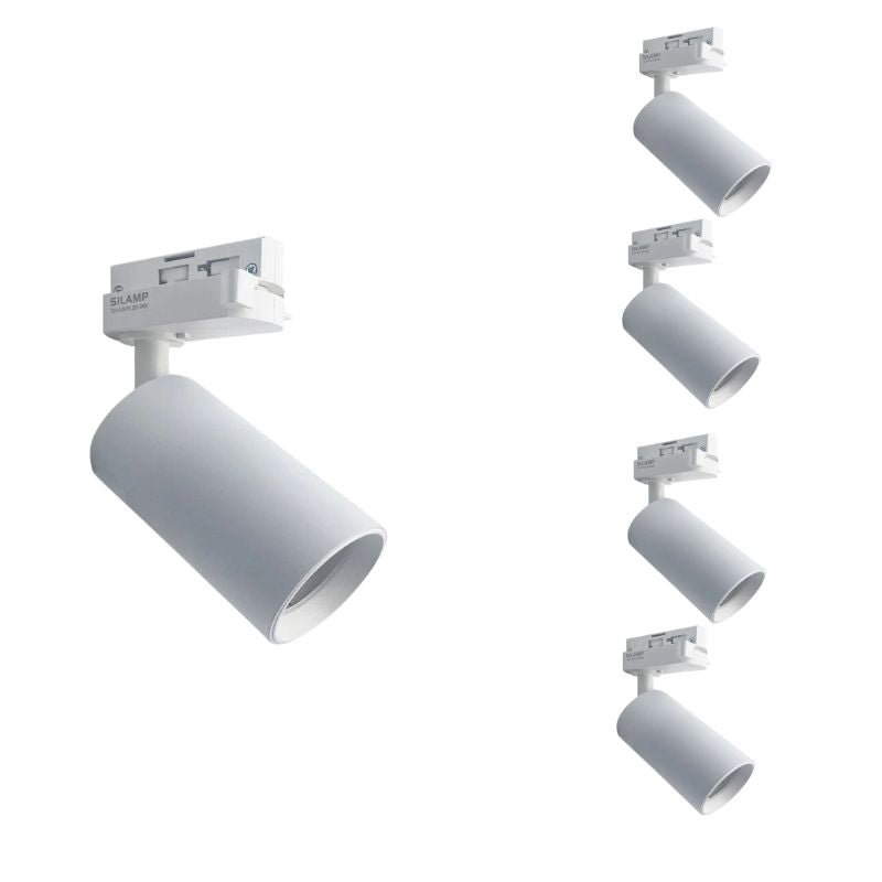 Spot LED sur rail 80° Monophasé BLANC pour ampoule GU10 (Pack de 5) - Silamp France