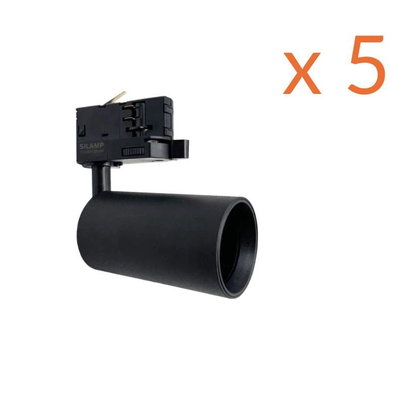 Spot LED sur rail 80° Triphasé NOIR pour ampoule GU10 (Pack de 5) - Silamp France