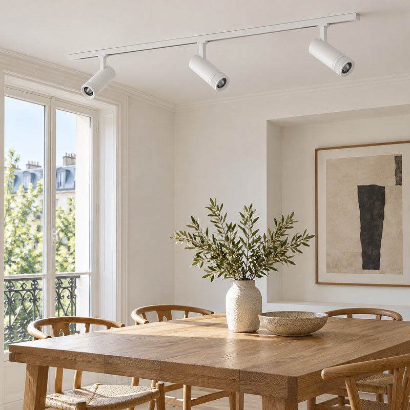 Spot LED sur Rail Blanc Angle Ajustable Monophasé 30W 15-60° CCT TRIAC Dimmable - 3000K/4000K/6000K - Silamp France