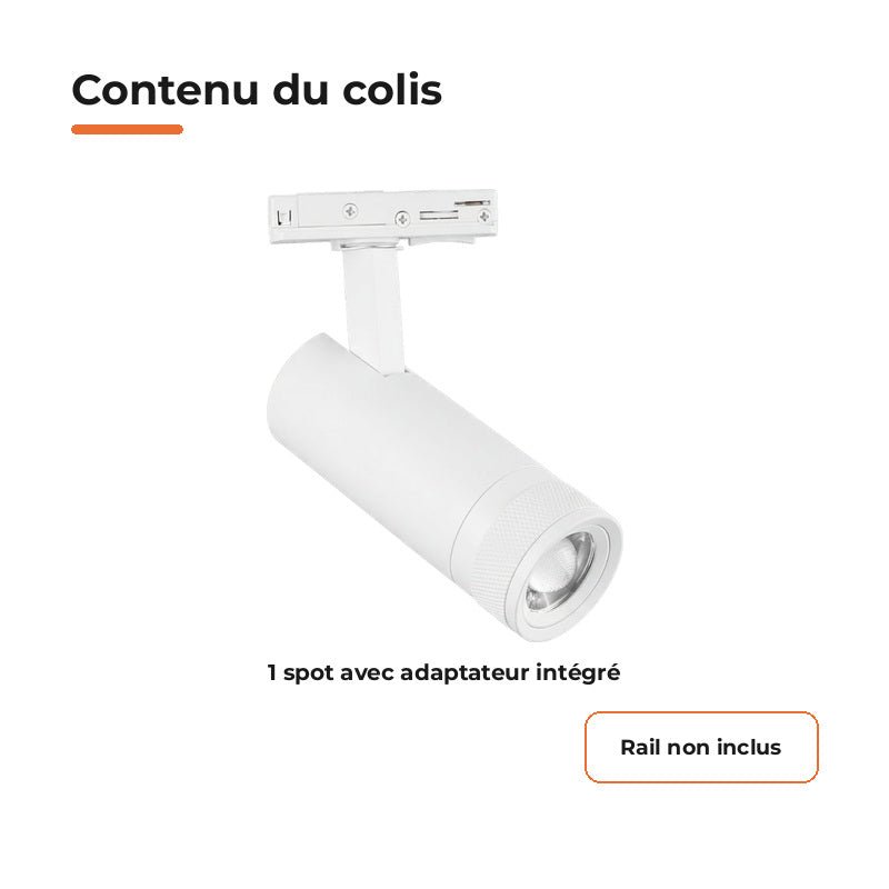 Spot LED sur Rail Blanc Angle Ajustable Monophasé 30W 15-60° CCT TRIAC Dimmable - 3000K/4000K/6000K - Silamp France