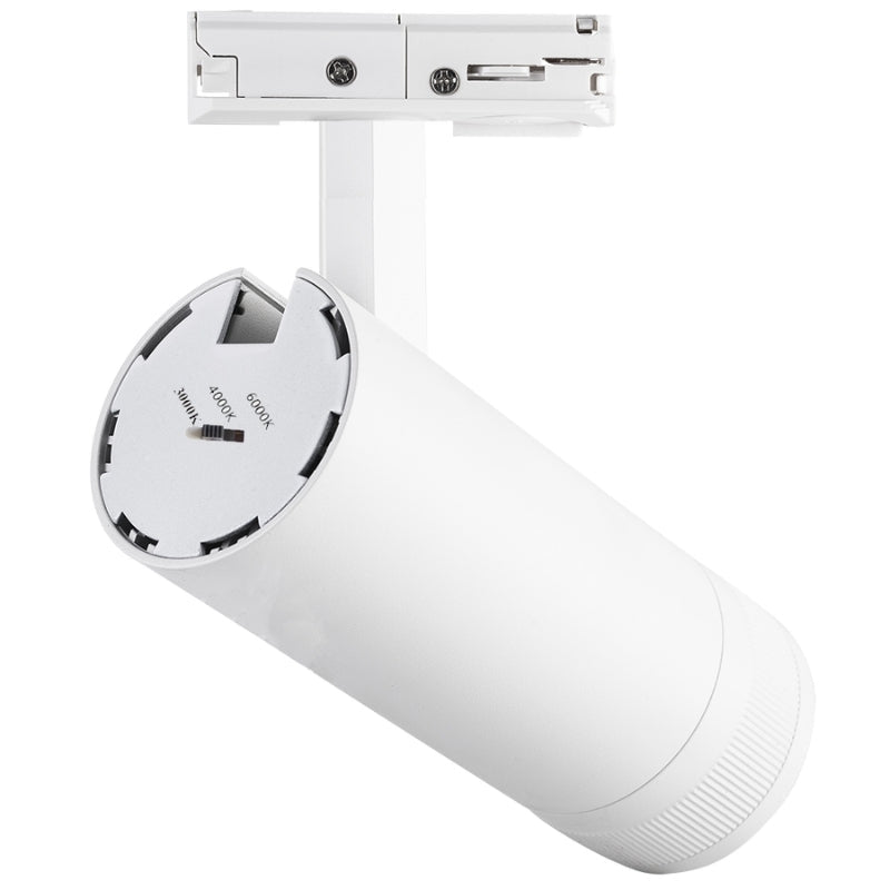 Spot LED sur Rail Blanc Angle Ajustable Monophasé 30W 15 - 60° CCT TRIAC Dimmable - 3000K/4000K/6000K - Silamp France
