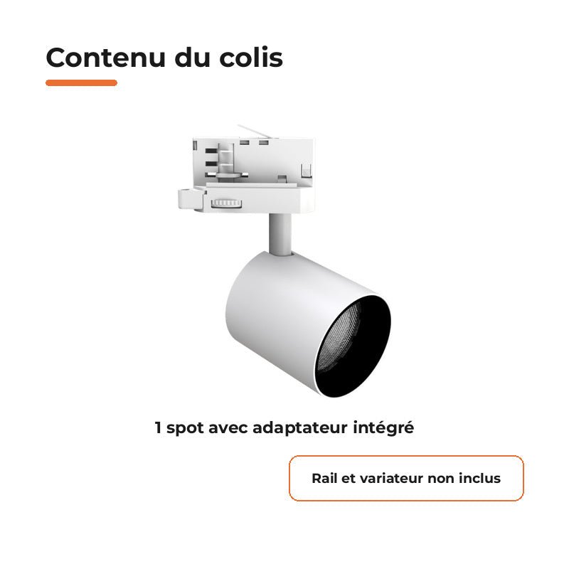 Spot LED sur Rail Blanc Triphasé 24W 36° TRIAC Dimmable - Silamp France