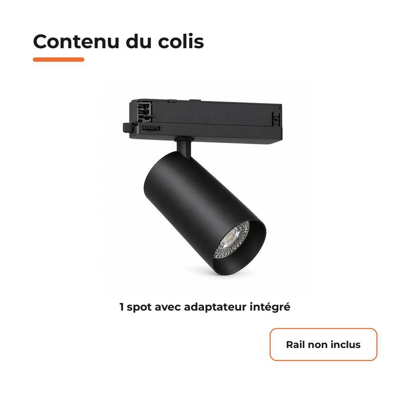 Spot LED sur Rail COB Triphasé 10W 36° Noir Philips - Garantie 5 ans - Silamp France