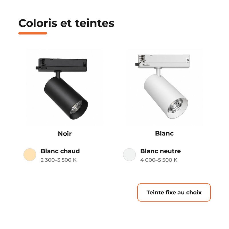 Spot LED sur Rail COB Triphasé 30W 36° Blanc - Garantie 5 ans - Silamp France