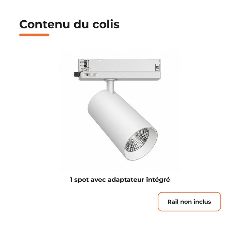 Spot LED sur Rail COB Triphasé 30W 36° Blanc - Garantie 5 ans - Silamp France