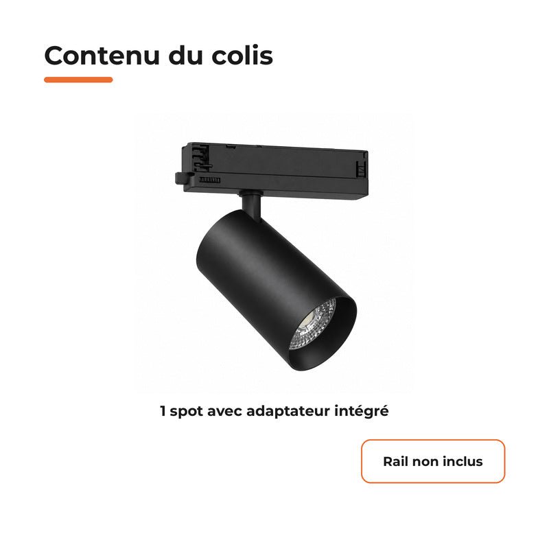 Spot LED sur Rail COB Triphasé 40W 36° Noir Philips - Garantie 5 ans - Silamp France