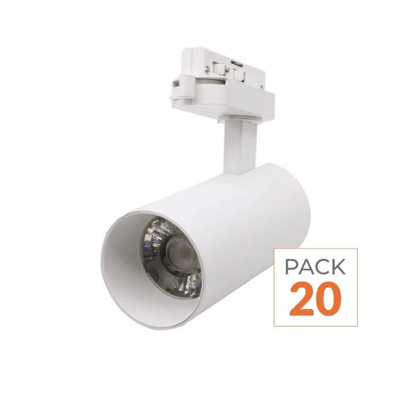 Spot LED sur Rail Monophasé CCT 20W 60° Blanc - 3000K/4000K/6500K (Pack de 20) - Silamp France
