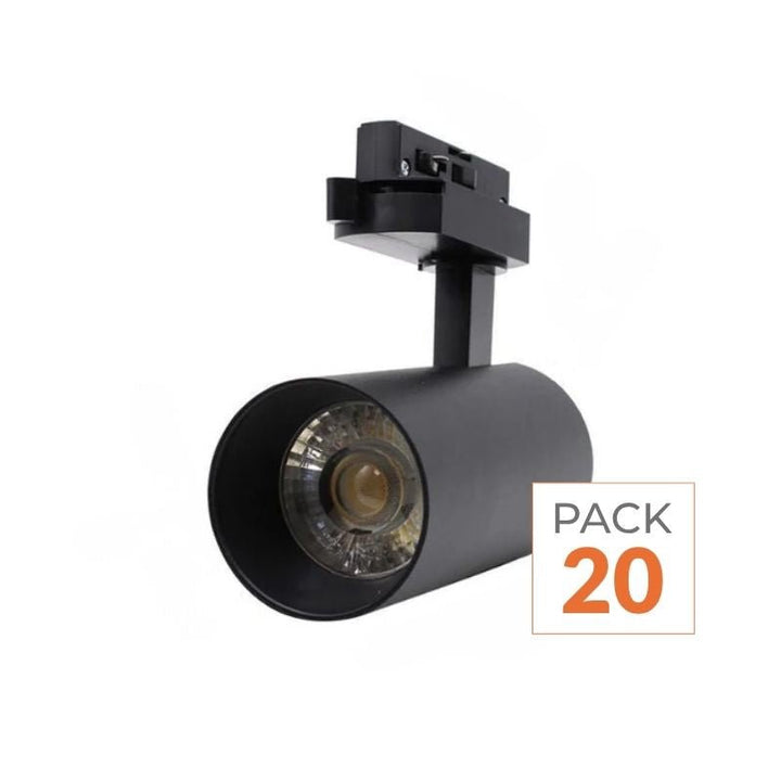 Spot LED sur Rail Monophasé CCT 20W 60° Noir - 3000K/4000K/6500K - Pack de 20