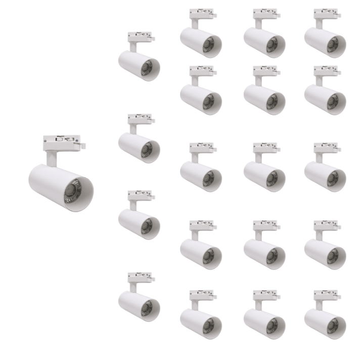 Spot LED sur Rail Monophasé CCT 20W 60° Blanc - 3000K/4000K/6500K (Pack de 20)