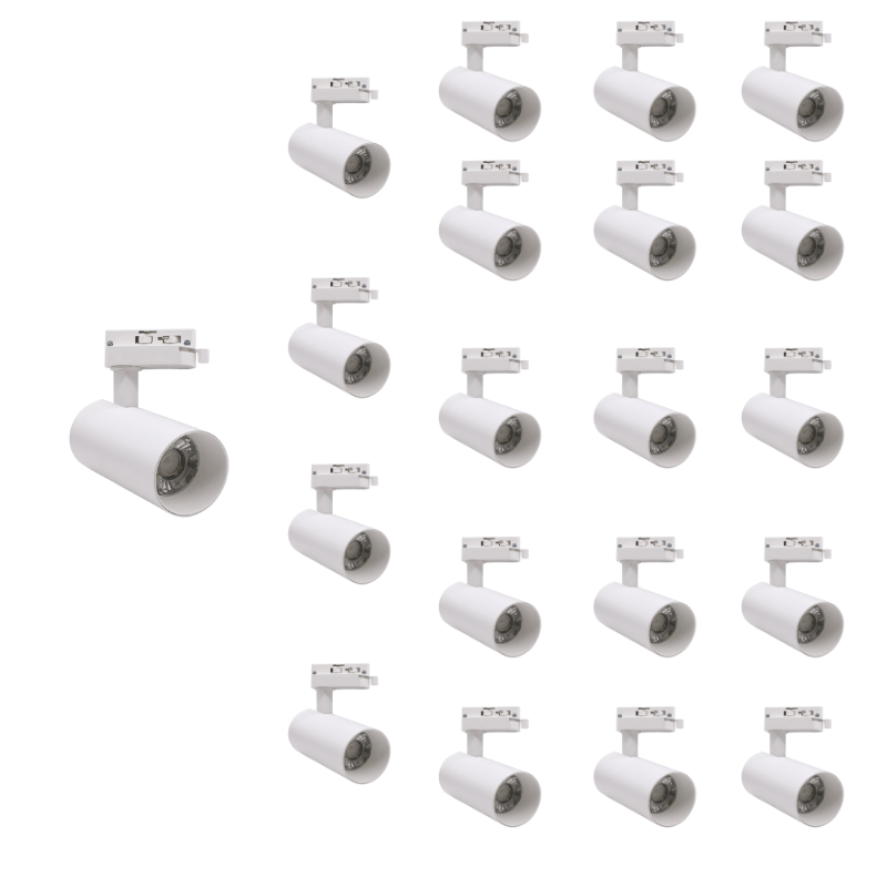 Spot LED sur Rail Monophasé CCT 20W 60° Blanc - 3000K/4000K/6500K (Pack de 20) - Silamp France