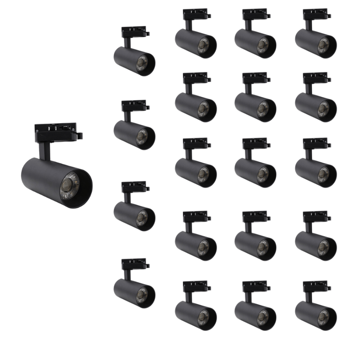 Spot LED sur Rail Monophasé CCT 20W 60° Noir - 3000K/4000K/6500K (Pack de 20)
