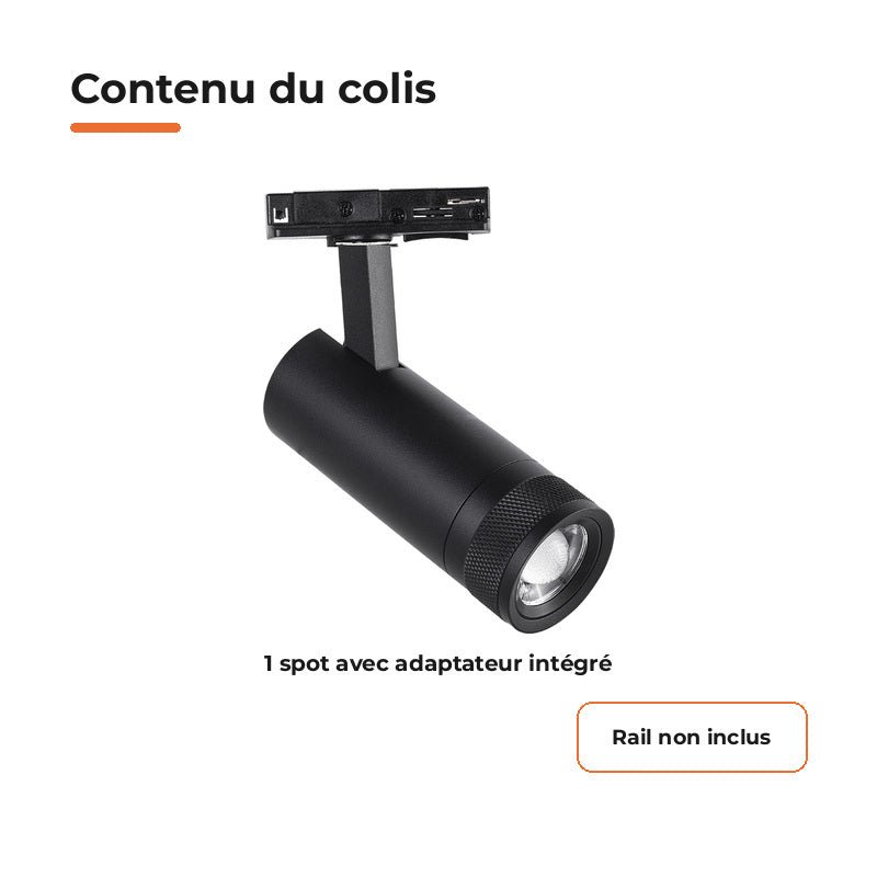 Spot LED sur Rail Noir Angle Ajustable Monophasé 30W 15-60° CCT TRIAC Dimmable - 3000K/4000K/6000K - Silamp France