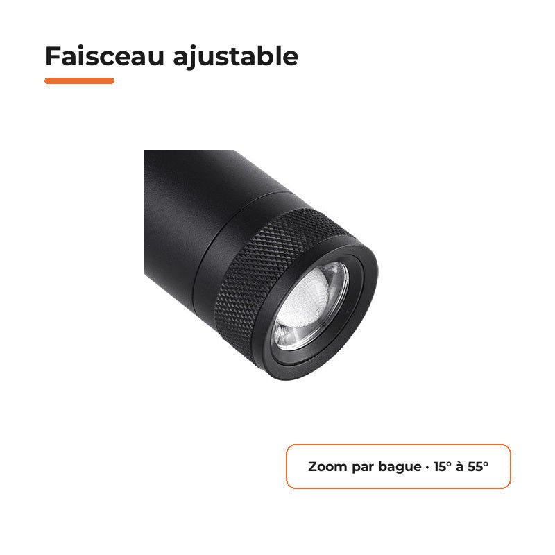 Spot LED sur Rail Noir Angle Ajustable Monophasé 30W 15-60° CCT TRIAC Dimmable - 3000K/4000K/6000K - Silamp France