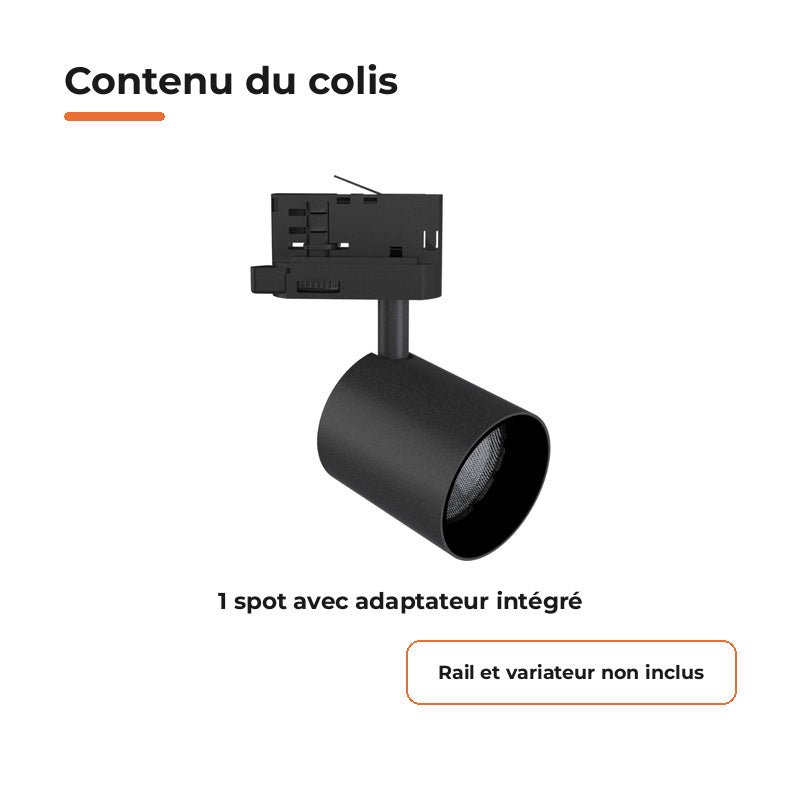 Spot LED sur Rail Noir Triphasé 24W 36° TRIAC Dimmable - Silamp France