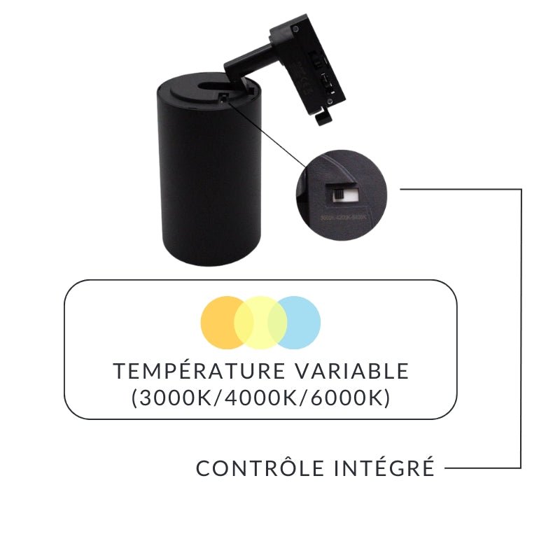 Spot LED sur Rail Triphasé CCT 30W 60° Noir - 3000K/4000K/6500K - Silamp France