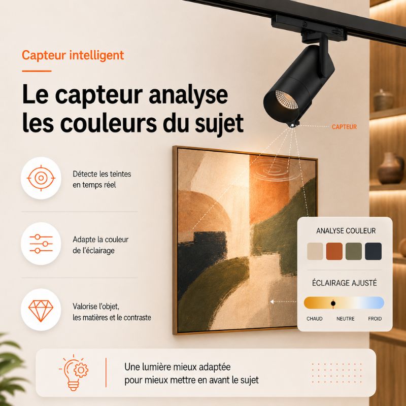 Spot LED sur Rail Triphasé Intelligent IA 35W CCT 50° Noir - Silamp France