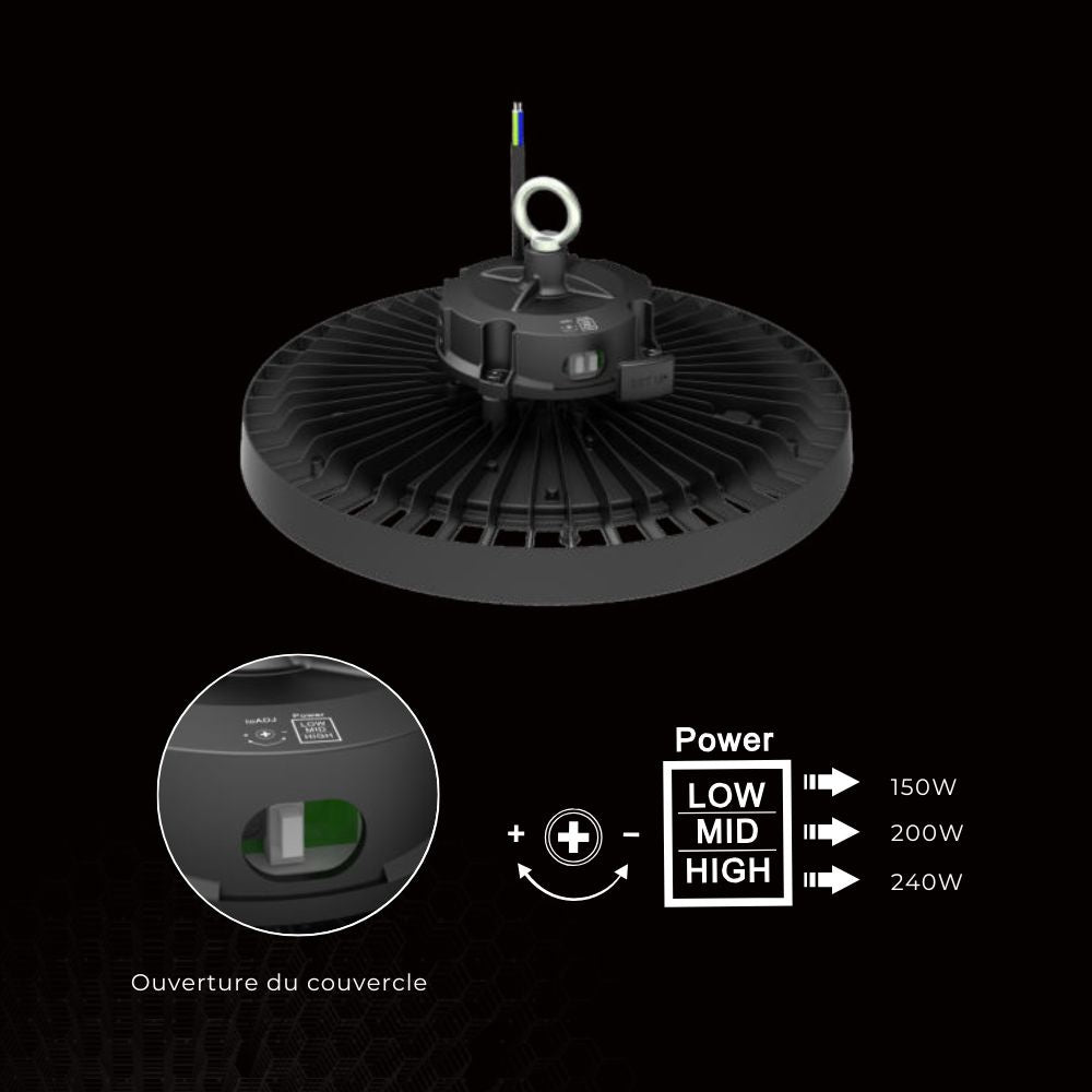 Suspension Industrielle UFO 240W/200W/150W 187lm/W avec détecteur de mouvement inclus (Pack de 6) - Silamp France