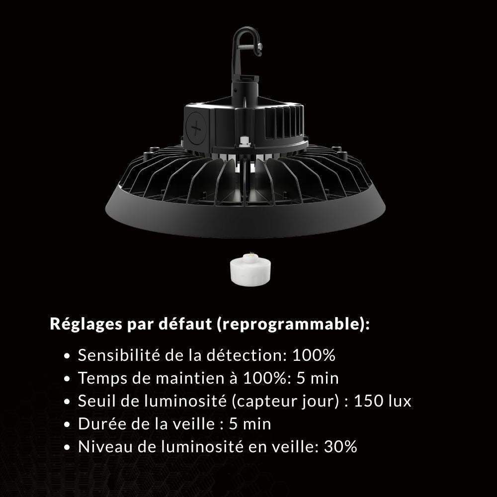Suspension Industrielle UFO 240W/200W/150W 187lm/W avec détecteur de mouvement inclus (Pack de 6) - Silamp France