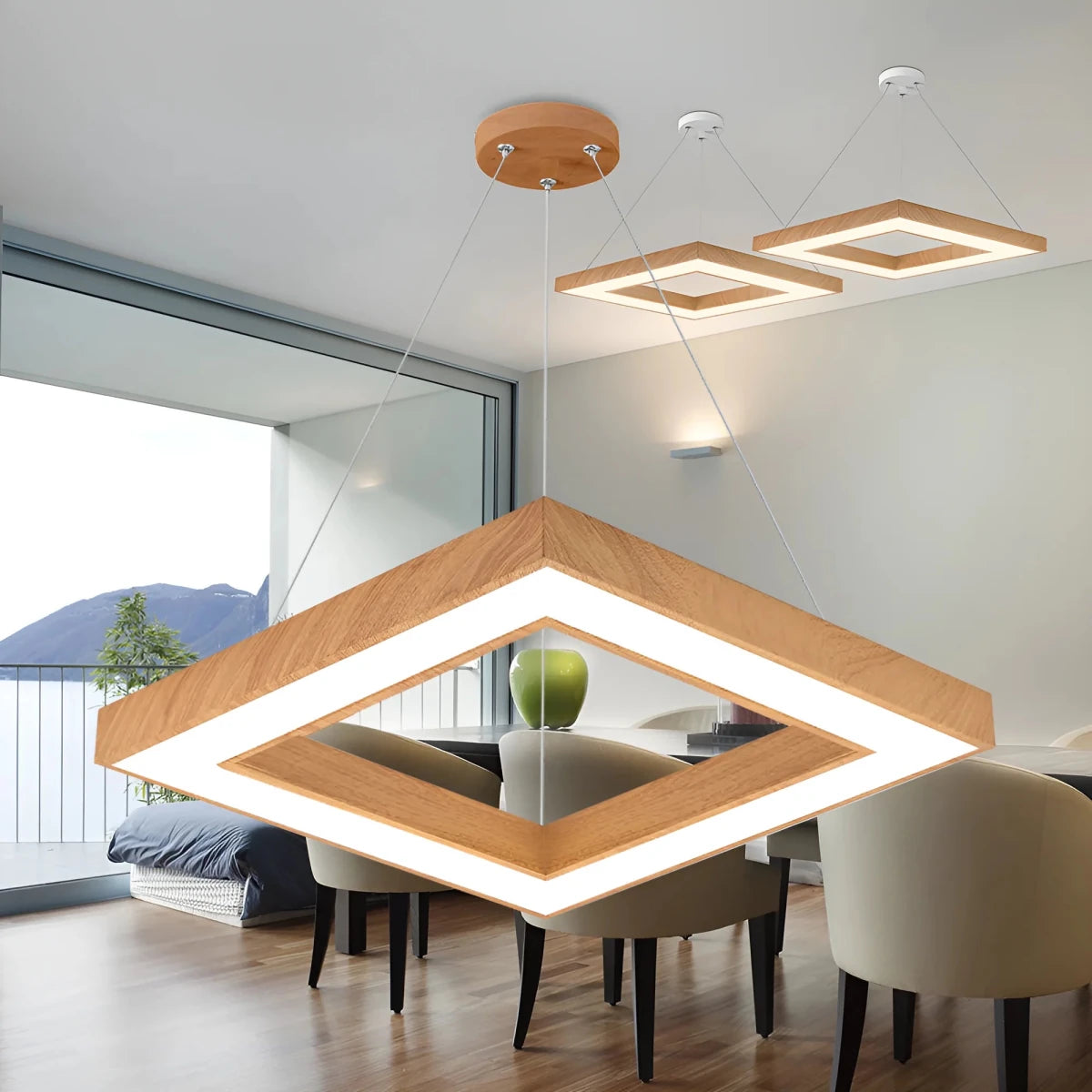 Suspension LED Carrée 45W Effet Bois avec Télécommande - Silamp France