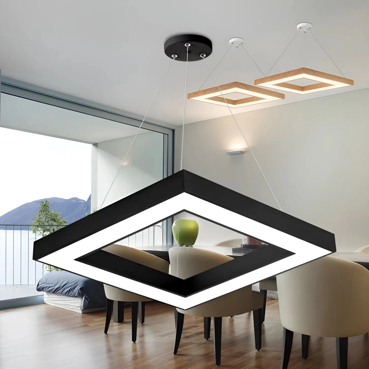 Suspension LED Carrée 45W Noir avec Télécommande - Silamp France