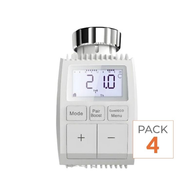Tête Thermostatique Connectée ZigBee Universelle avec Ecran LCD (Lot de 4) - Silamp France