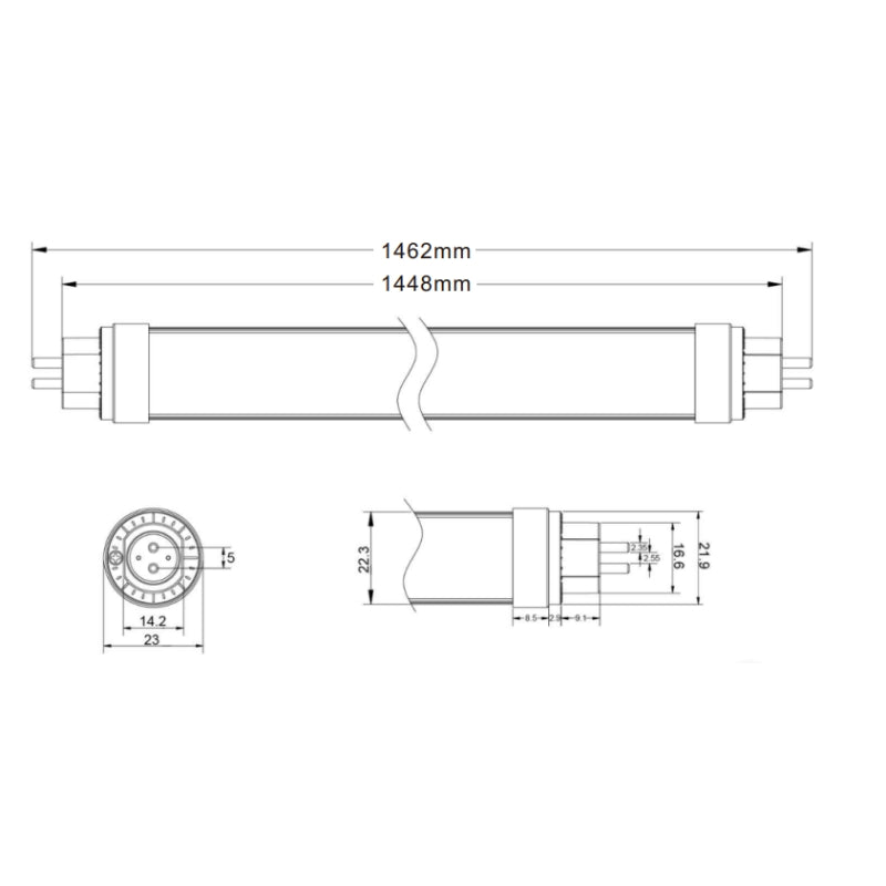 Tube LED 145cm T5 25W 140lm/W Connexion 1 Côté - Silamp France