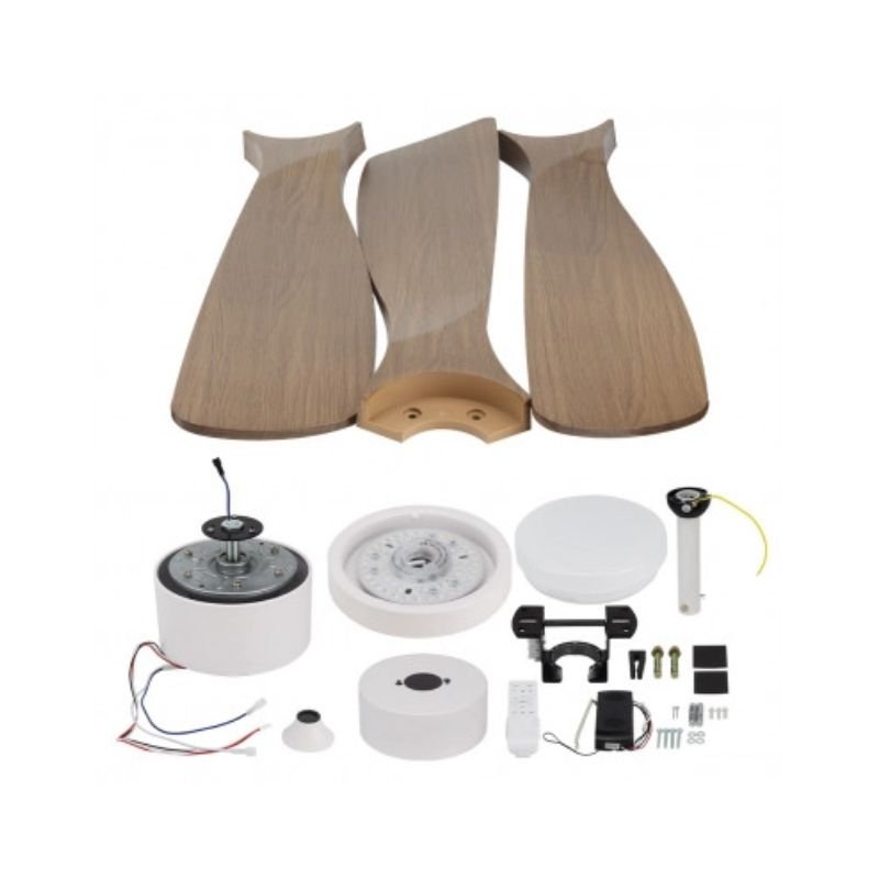 Ventilateur de Plafond LED 18W CCT Blanc et Bois Foncé avec Télécommande Ø122cm - Silamp France