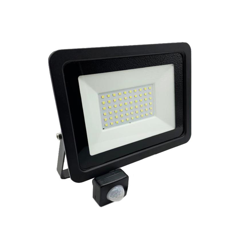 Projecteur LED 50W Détecteur de Mouvement Crépusculaire Extra Plat IP65 NOIR (Pack de 10)