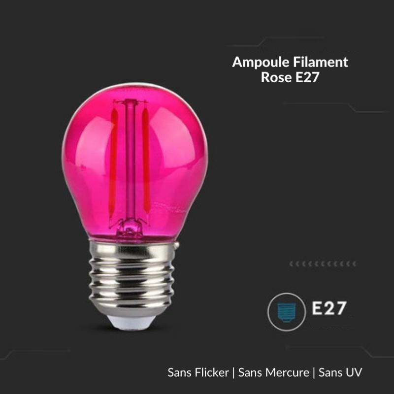 Ampoule LED E27 Filament 2W G45 Rose