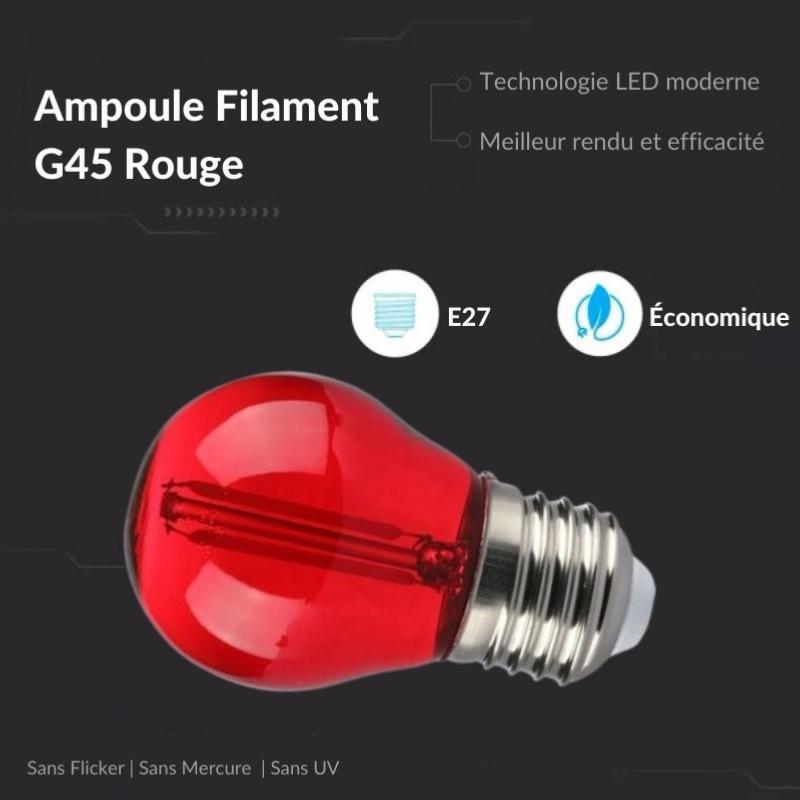 Ampoule LED E27 Filament 2W G45 Rouge