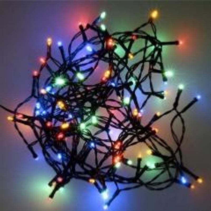 Guirlande Solaire LED 10M 100LED, Câble Vert - Multicolore
