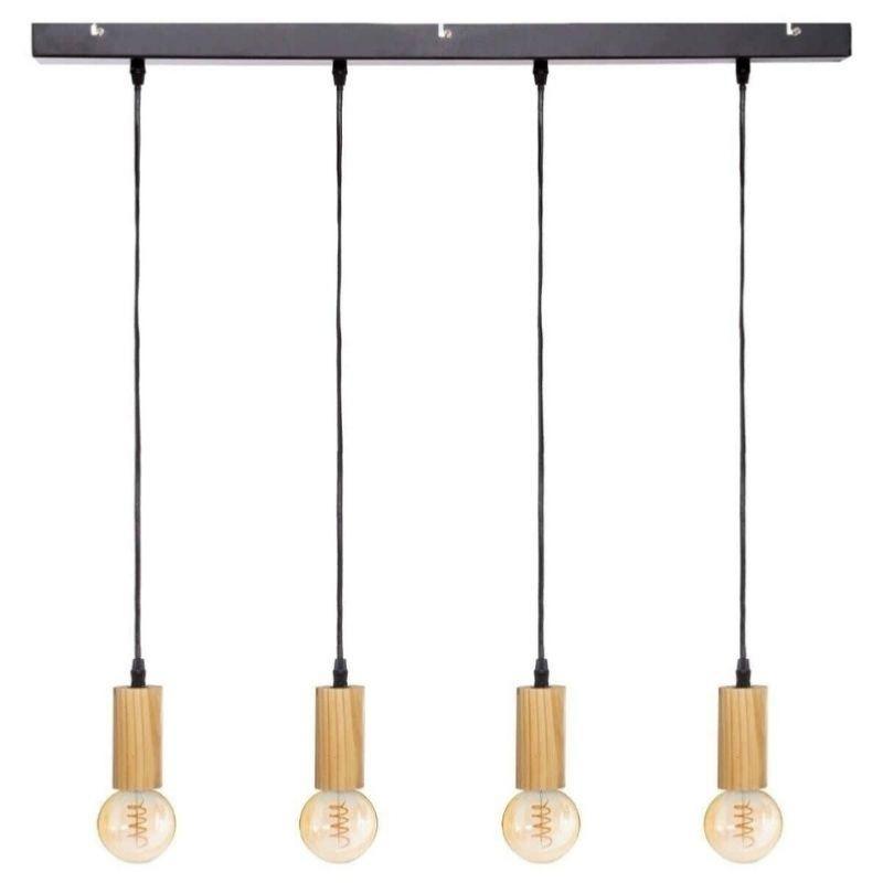 Suspension 4 Lampes en Métal et Pin 80x110cm
