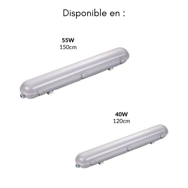 Réglette LED étanche 120cm 40W IP65 avec détecteur