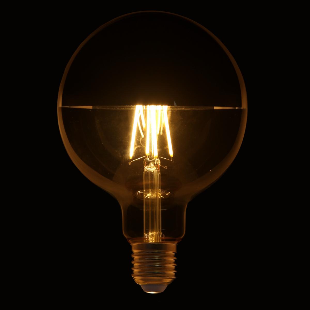 Ampoule LED E27 Filament Dimmable 8W G125 Globe Reflect Argent