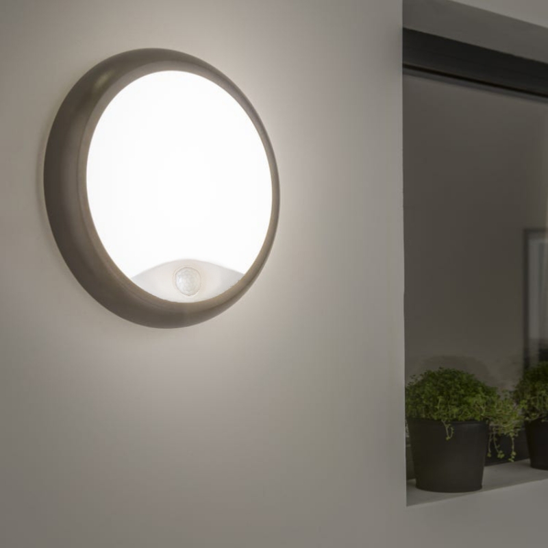 Applique Murale LED Noire 14W Ronde avec Détecteur de Mouvement IP54