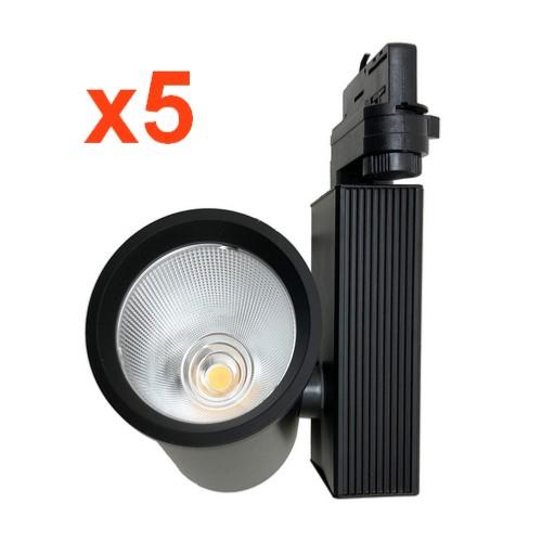 Spot LED sur Rail 35W 80° COB Triphasé NOIR (Pack de 5)