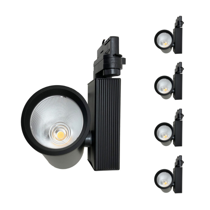 Spot LED sur Rail 35W 80° COB Triphasé NOIR (Pack de 5)