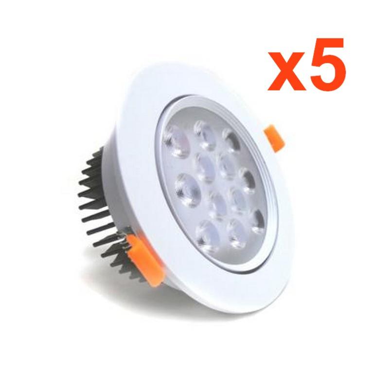 Spot LED Rond Encastrable Orientable 12W 80° (Pack de 5)