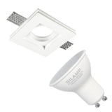 Kit Support Spot GU10 LED Carré Blanc 100x100mm avec Ampoule LED 6W