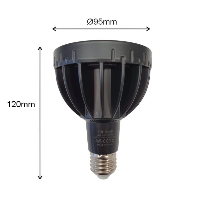 Ampoule LED E27 Noire 35W 220V PAR30 30 LED
