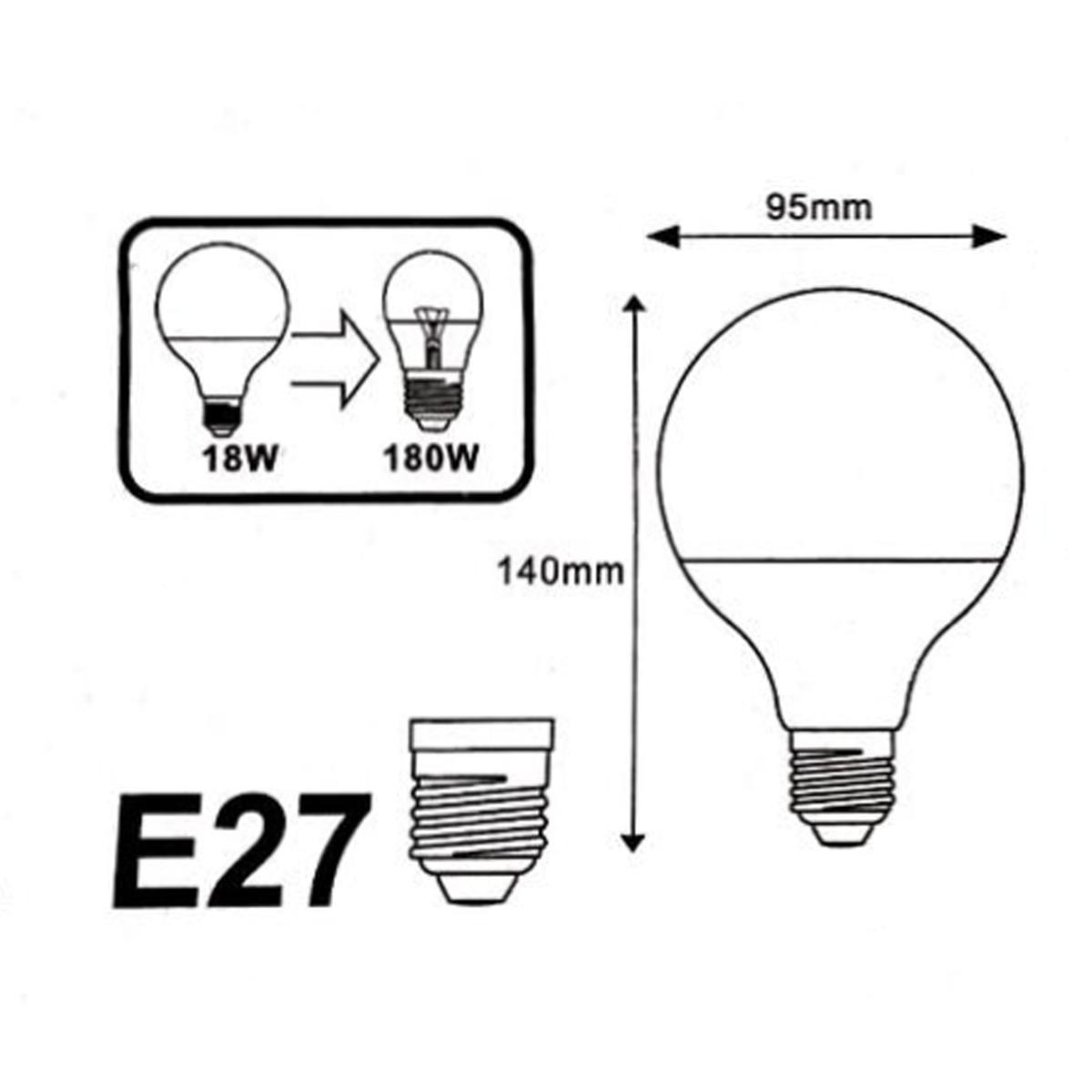 Ampoule LED E27 18W 220V G95 300°