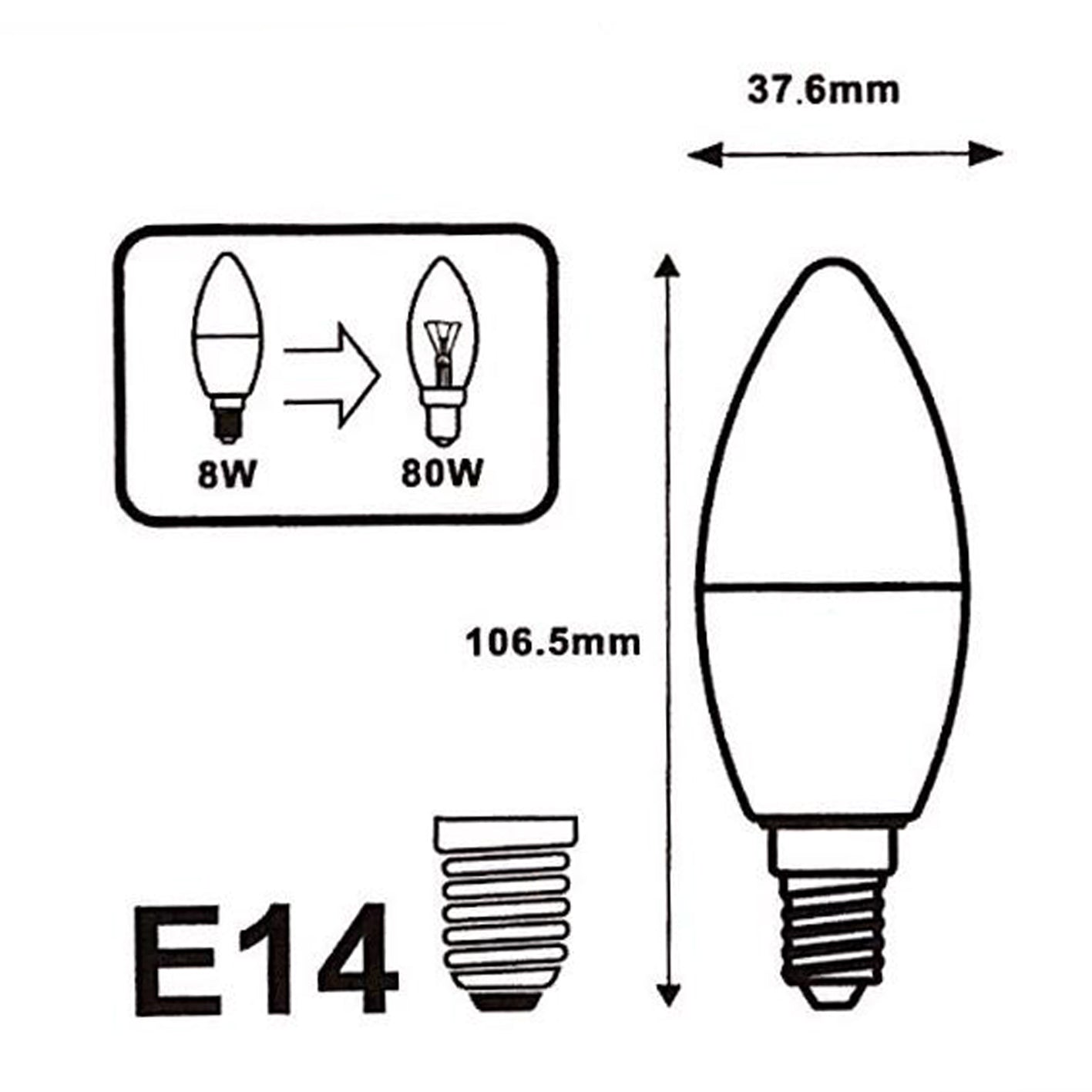 Ampoule LED E14 8W 220V C37 180°
