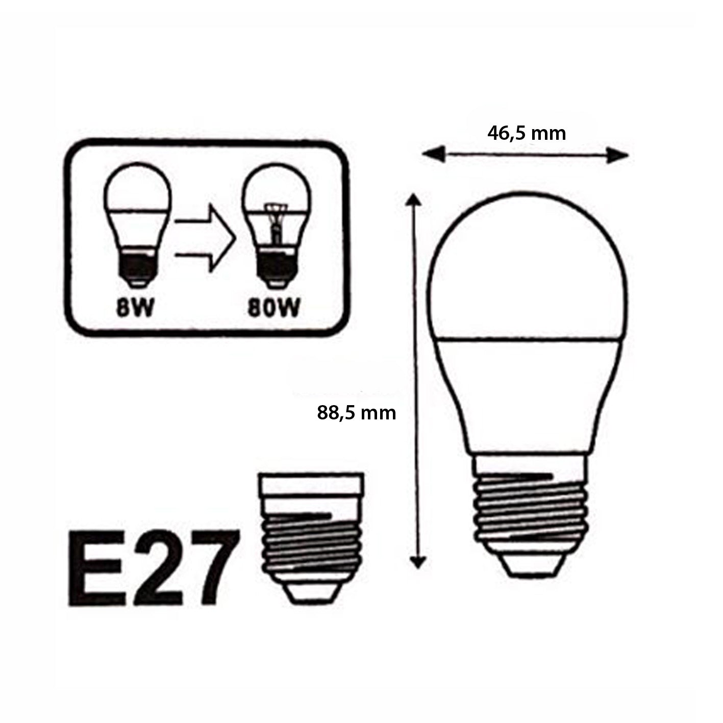 Ampoule LED E27 8W 220V G45 300°