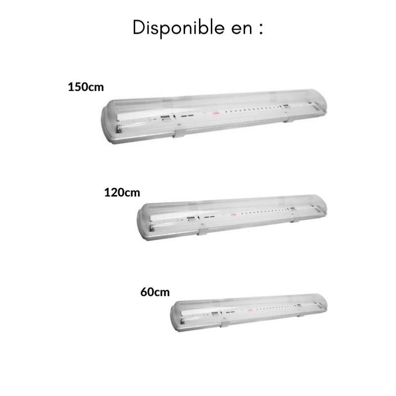 Réglette LED étanche double pour Tubes LED T8 120cm IP65 (boitier vide)