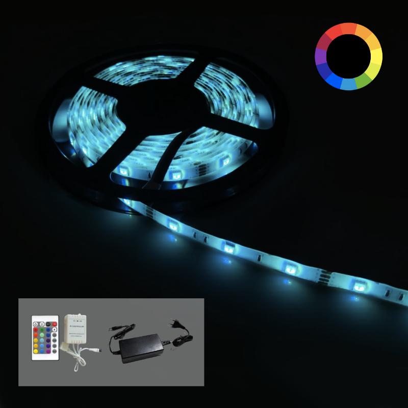 Kit Ruban LED RGB 12V 5050 30LED/m (Inclus contrôleur et alimentation)