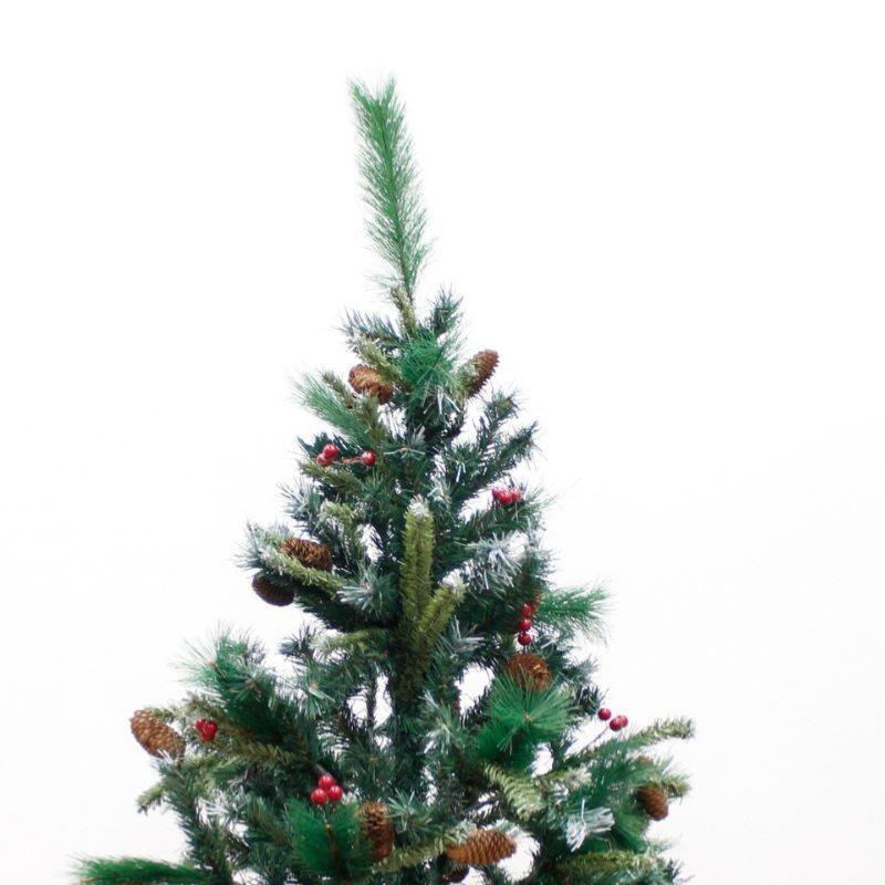 Sapin Artificiel Luxe Vert 150cm avec 330 têtes avec Pins et Fruits Rouges